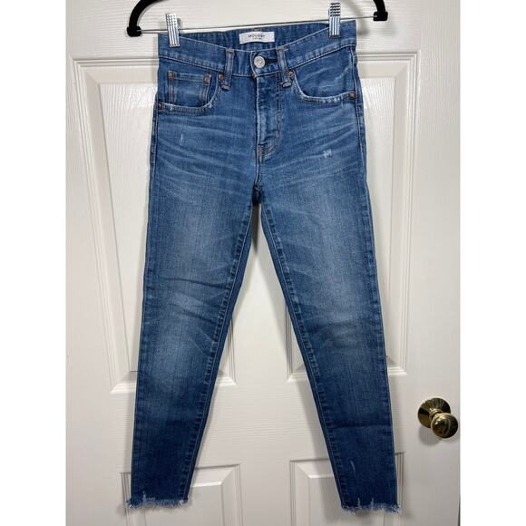 Moussy Vintage Saab Japan Raw Hem Mid Rise Skinny Medium Wash Jeans